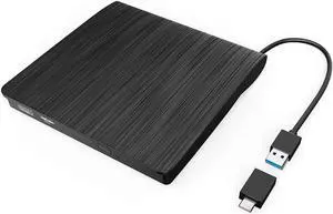 External CD DVD Drive, USB 3.0 with Type C Adapter Portable CD / DVD +/- RW, Slim CD/DVD ROM, Burner, Low Noise | SlimSuperdrive for Laptop / Desktop/Mac/ MacBook/Linux, Windows 10/8/7/XP (Black)