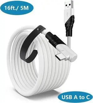 USB A to C VR Link Cable 16 FT / 5M for Quest2/ Quest Pro VR Devices, High Speed Data Transfer USB 3.0 to USB C Cable with 90 Degree Angle Design Link Cord Connect to Gaming PC for Steam VR Games