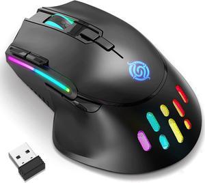 Wireless Gaming Mouse, Wired and Wireless Dual Modes Rechargeable RGB Gaming Mouse with 7 Buttons, Ergonomic and 3 Adjustable DPI Levels up to 3200 DPI Gaming Mice for PC Laptop Gamer (Black)