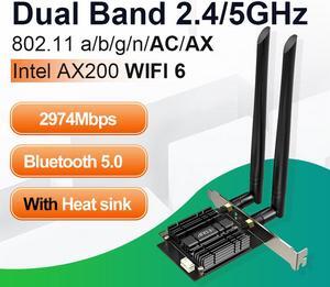 New WiFi 6 Card AX 3000Mbps PCIe Network Card AX200 802.11AX 2.4Ghz/5.8Ghz with Bluetooth 5.0 & Heat Sink Wireless PCI Express Wi-Fi Adapters Dual Band Antenna for Windows 10 64-bit