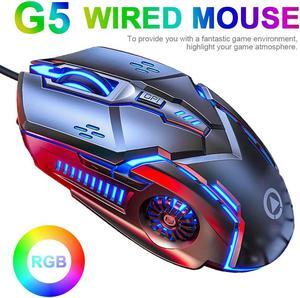 USB Gaming Mouse Wired, 6 Buttons, 4 Adjustable DPI [Up to 3200 DPI], 7 Circular & Breathing LED Light, Multifunction Wired Mouse for Games and Office (Black)