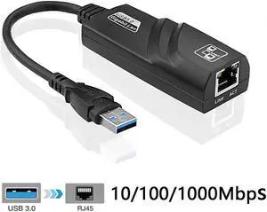 USB Network Adapter USB 3.0 to RJ45 10/100/1000M Gigabit Ethernet LAN Network Adapter for Windows 10/8.1/8/7/Vista, Mac OS, Linux, Chrome OS & More  Black