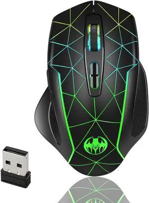Rechargeable Wireless Gaming Mouse - 2.4G USB Cordless PC Game Mice with RGB Backlight, 3 Adjustable DPI + 7 Buttons for Laptops Desktop Mac Chromebook Computers