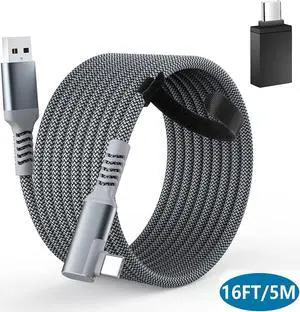 16Ft / 5M VR Link Cable Compatible with Meta/Oculus Quest 2 Accessories and PC/Steam VR, High Speed PC Data Transfer/Fast Charge Cord, USB 3.0 Type A to USB Type C Cable for VR Headsets and Gaming PC