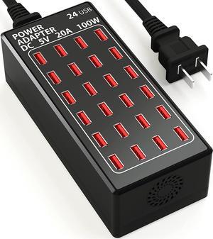 USB Charging Station, 24 Port 100W (20A) Multiport USB Charger Station with Intelligent Detection for Smartphones,Tablets and More, Suitable for School Hotel Mall Shop Travel