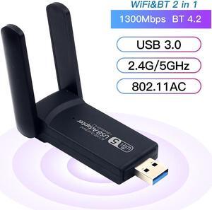 USB WiFi Bluetooth Adapter 1300Mbps Dual Band 2.4/5Ghz Wireless Network External Receiver Mini USB WiFi Dongle for PC/Laptop/Desktop