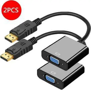 DisplayPort (DP) to VGA Adapter, Gold-Plated Display Port to VGA Adapter (Male to Female) for Computer, Desktop, Laptop, PC, Monitor, Projector, HDTV-Black 2-Pack