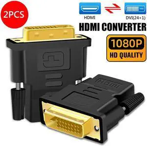 2-Pack DVI to HDMI Bi-Directional Adapter, DVI 24+1 Male to HDMI Female Converter, Support 1080P, 3D for PS3,PS4,TV Box,Blu-ray,Projector,HDTV