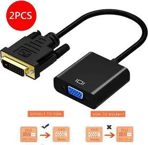 Active DVI-D to VGA Adapter 2-Pack,  DVI-D 24+1 to VGA Male to Female Adapter for Monitor Graphics Card Desktop Projector HDTV