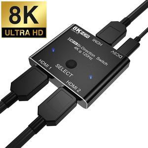 HDMI 2.1 Switch 8K Bi-Directional HDMI Switcher 2 in 1 Out HDMI Splitter 1 in 2 Out Supports 4K@120Hz 8K@60Hz 48Gbps,HDCP 2.3,ARC,VRR for Xbox X PS5, Blu-Ray, 8K UHD TV, Monitor and Projector