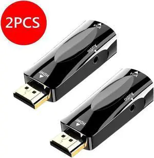 HDMI to VGA Adapter Converter with 3.5mm Audio Jack Cable HDMI to VGA Converter Male to Female Gold Plated Connector Compatible with Computer Desktop Laptop PC Monitor Projector HDTV, 2-Pack