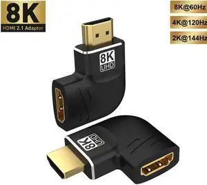 8K HDMI Flat 90 Degree and 270 Degree Gold Plated Adapter 2 Pack, Right Angle HDMI Male to Female Vertical Flat Adapter HDMI L Shape Extender, Supports 8K@60Hz,4K@120Hz, for HDTV, Xbox One