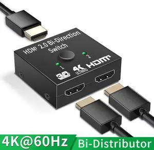 HDMI Switcher, 4K HDMI Splitter 2 Ports Bi-Direction Manual Switch 2 x 1/1 x 2 HDMI Passthrough,No External Power Required-Supports HD 4K x 2K 1080P