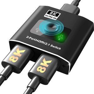 HDMI 2 in 1 Out Switch 8K 60Hz Ultra HD, High Speed 48Gbps, Supports 8K@60Hz 4K@120Hz, Compatible for PS5/PS4 Projectors Monitor Blu-Ray Player Xbox etc