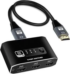 HDMI 2.1 Switch, Aluminum Alloy 8K@60Hz HDMI Switch 3 in 1 Out, 3x1 HDMI Switcher Selector, Supports 4K@120Hz, Ultra HD, 4K HDMI Selector Switcher for Game Consoles, Fire Stick