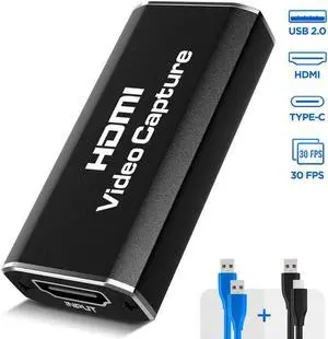 Capture Card 1080p 60fps, 4K HDMI to USB Video Game Capture Card with USB to USB/Type-C Cable, Video Audio Capture Card for Broadcast Live and Record with DSLR, Camcorder