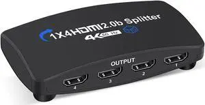 4K@60Hz HDMI Splitter 1 in 4 Out, Hdmi Video Splitter 1x4 V2.0b Powered, Support 1080P@120Hz Duplicate/Mirror Screen Monitor, Ultra HDR for Xbox, PS3/PS4 Game Consoles (1 Input to 4 Outputs)