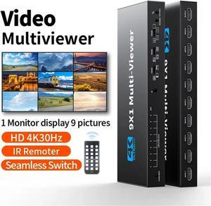 HDMI Multiviewer Switch 9X1, HDMI Quad Multi-Viewer Seamless Switcher 9 in 1 Out with IR Remote, Support 4K 30Hz, 10 Display Modes for Security Camera, Monitor, Gaming Consoles