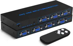 VGA Splitter 4 in 3 Out: 4 Port Powered VGA Switch 4 PC to 3 Monitors/Projector with Remote, VGA Video Splitter Box Support 1920x1440 Resolution 200MHz Bandwidth for Screen Duplication