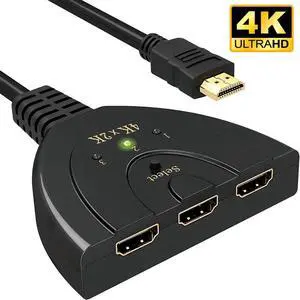 HDMI Switch, 4K HDMI Splitter 3 in 1 Out, 3-Port HDMI Switcher Selector with Pigtail HDMI Cable,Supports Full HD 4K 1080P 3D Player, HDMI Hub Compatible with Fire Stick,HDTV,PS4 Game Consoles