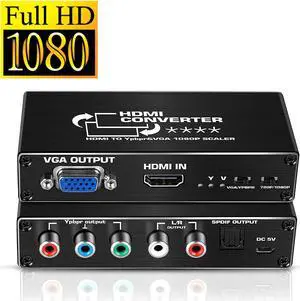 HDMI to Component Converter HDMI to YPbPr/VGA Adapter Converter 1080P HDMI to RGB Converter with Toslink SPDIF Audio Output for PC, Xbox, PS3, Roku, DVD Players