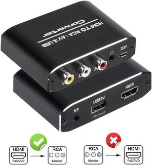 HDMI to RCA Converter, 1080P HDMI to AV 3RCA CVBs Composite Video 3.5mm Aux Audio Adapter Supports PAL/NTSC for TV Stick, PS3, PC, Laptop, Xbox, HDTV, DVD (Black,Aluminum Alloy Material)