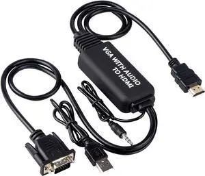 VGA to HDMI Cable 4ft , VGA to HDMI Adapter Cable with Audio for Connecting Old PC, Laptop with a VGA Output to New Monitor, Display, HDTV with HDMI Input (Male to Male)