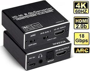 4K@60HZ HDMI 2.0b Audio Extractor, HDMI Audio Converter Adapter,HDMI to HDMI + Optical Toslink SPDIF + 3.5mm AUX Stereo Audio Out, Support HDMI ARC, HDCP 2.2, RGB 8:8:8,3D