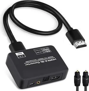 4K@60Hz HDMI 2.0b Audio Extractor Splitter Converter, HDMI to HDMI + Optical Toslink SPDIF + 3.5mm Stereo Analog Audio, HDMI Audio Embedder Inserter for PS5,Xbox, Optical Fiber Included