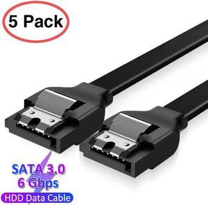 SATA Cable III 5 Pack 6Gbps 7pin Female to Straight Data Cable with Locking Latch Compatible for SATA SSD, HDD, CD Driver, CD Writer, 20 Inch Black