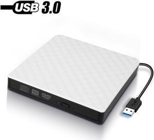 External CD DVD Drive, Portable USB 3.0 External CD/DVD Drive Reader DVD CD RW Writer Burner Player Optical DVD Drive for Laptop, Desktop, Mac, IOS, Windows 10/8/7 / XP/ Linux/ Vista (White)