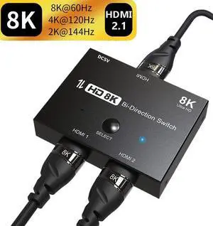 HDMI 2.1 Ultra 8K HD Bi-Directional Switch 8K@60Hz 4K@120Hz 1in 2out, 2in 1out High Speed 48Gbps Splitter Converter Compatible with Xbox PS5 Projectors Monitors
