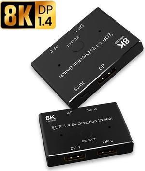 DP 1.4 DisplayPort 8K Converter Switcher Adapter Bidirectional DP Splitter 2 in 1 Out/1 in 2 Out for PC/Monitor Support 8k@60Hz / 4K@120Hz Compatible with PC Host Monitor Laptop