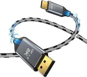 USB C to DisplayPort 1.4 Cable [8K@60Hz, 4K@144Hz 120Hz, 2K@240Hz], Type C 3.1 to DP 1.4 Cable, [32.4 Gbps, Thunderbolt 3 Compatible] for MacBook Pro M1 M2, Mac Studio, Mac Mini, XPS, 3.3ft