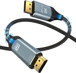 8K 4K HDMI to DisplayPort Cable, 3.3Ft HDMI to DisplayPort Cord HDMI in to DP Cable Out for Xbox One/360/PS4/PS5/Mac Mini, PC to Monitor
