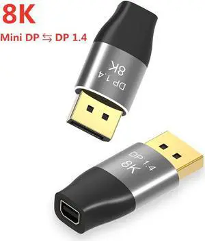 2-Pack Mini DP to DisplayPort 8K Cable 8K(7680x4320)@60Hz 4K@144Hz DisplayPort 1.4 Bi-Directional Transmission DisplayPort to Mini DisplayPort 8K Cable, mini dp female to dp male 8k Connector
