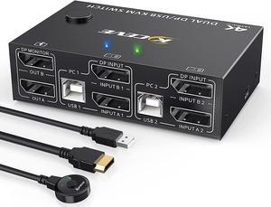 2 Port Dual Monitor Displayport KVM Switch, 8K @30Hz 4K @144Hz, DP Extended Display Port KVM Switch 2 in 2 Out for 2 Computers Share 2 Monitors and 4 USB 2.0 Ports, Wired Remote and 4 Cables Included