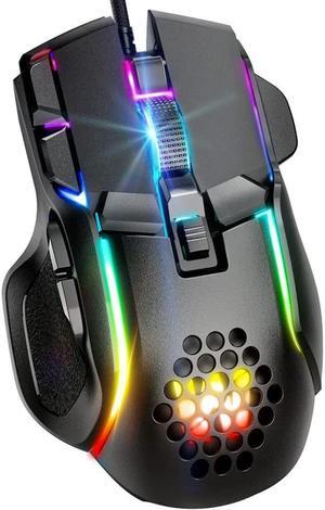 Wired Gaming Mouse, Computer PC Gaming Mice USB Mouse with 12 RGB Backlit Modes, High-Precision Adjustable 12800 DPI, 10 Programmable Buttons, Ergonomic Plug Play Gamer Mouse for Laptop Mac