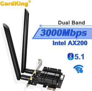 Cardking WiFi 6 Card AX 3000Mbps PCIe Network Card AX200 802.11AX 2.4Ghz / 5.8Ghz with Bluetooth 5.0 & Heat Sink Wireless PCI Express Wi-Fi Adapters Dual Band Antenna for Windows 10 64-bit