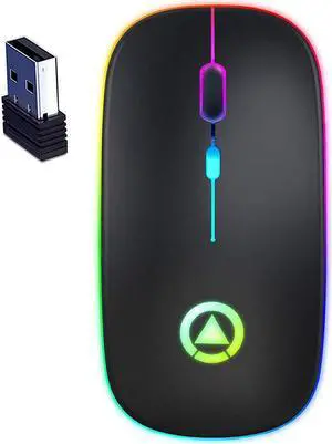 Wireless Mouse Rechargeable, Ultra Slim 1600 DPI Mini 2.4G Slim Silent Backlit Mouse, PC Computer Laptop Cordless Mice with USB Receiver for Laptop,PC,Computer, Mac-Black