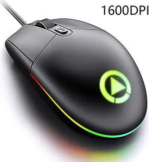 Wired Gaming Mice, Computer USB Mouse Wired for Office and Home, 1600 DPI Optical Mouse, Ergonomic Shape Compatible with Laptop, Desktop (Black)