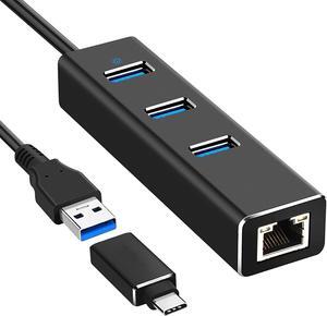 USB to Ethernet Adapter, Aluminum USB HUB with 3 USB 3.0 Ports and 1000Mbps RJ45 Gigabit Network LAN Port, USB HUB with Type C Adapter for Windows 7/8/8.1/10, Linux, Mac OS X, Vista, PC, etc