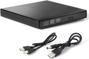 External DVD CD Drive USB2.0, UltraSlim Portable CD-RW DVD-R Combo Burner Writer Player for Laptop Notebook PC Desktop Computer, Black (Including Two Cables)