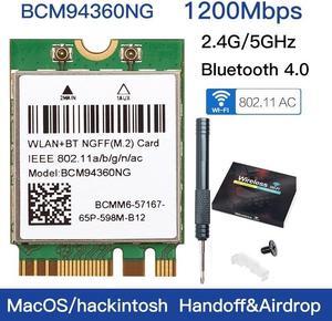 Hackintosh MacOS BCM94360NG WiFi Card for PC 1200Mbps 2.4G/5Ghz NGFF M.2 Wireless Bluetooth 4.0 - AC1200 Dual Band Wireless Adapter