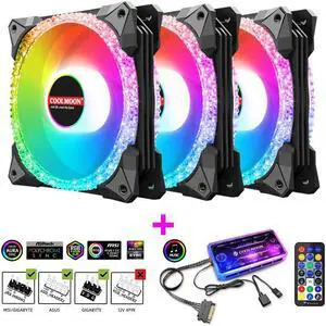 120mm RGB Case Fan, Remote Control, 5V ARGB LED, Ultra Quiet High Airflow Computer Fan for PC Case, Black, 3-Pack