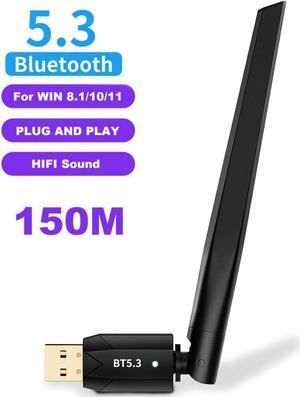 Long Range USB Bluetooth 5.3 Adapter (EDR & BLE) for PC Desktop, 492FT/150M Bluetooth Wireless Dongle Transmitter for Windows 11/10/8.1/7 Computer, Pair Bluetooth Headset Headphones Mouse Keyboard