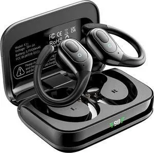 Bluetooth Headphones, True Wireless Earbuds, BT5.3 Sports Earbuds 75H Playtime, IPX7 Waterproof, LED Power Display, Over Ear Buds with Earhooks, Mic in-Ear Headphones Deep Bass for Sports Workout