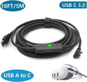 USB A to C VR Link Cable Compatible with M-e-t-a Quest 3, Extend Playtime, 16ft / 5M USB 3.2 Link Cable USB A to USB C Charging Cable Suitable for O-cu-lus Quest 2/ Pico VR Headset and PC Connection