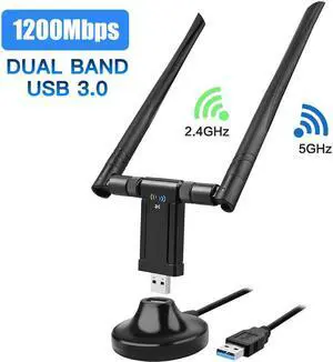 USB 3.0 WiFi Adapter 1200Mbps, AC1200 WLAN Adapter Dual Band 867Mbit/s (5GHz), 433Mbit/s (2.4GHz) Wireless Adapter with 5dBi Antenna and USB 3.0 Docking Station for Desktop Laptop PC Windows/Mac OS