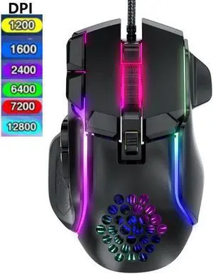 Wired Gaming Mouse, 12800 DPI Mechanical Mouse With 13 RGB Backlit, 6 Adjust DPI, 1000Hz Polling Rate, 10 Programmable Buttons & Fire Button, Plug Play Gamer Mice for Computer Laptop Windows MacOS..